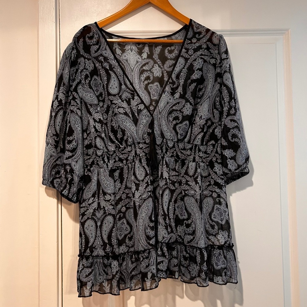 Apt 9 Womens 1X Boho Renfair Babydoll Sheer Chiffon Top Whimsigoth Fairy Grunge